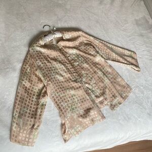 Chic Beige Silk Checkered Blouse by Anne Klein, Women’s Medium